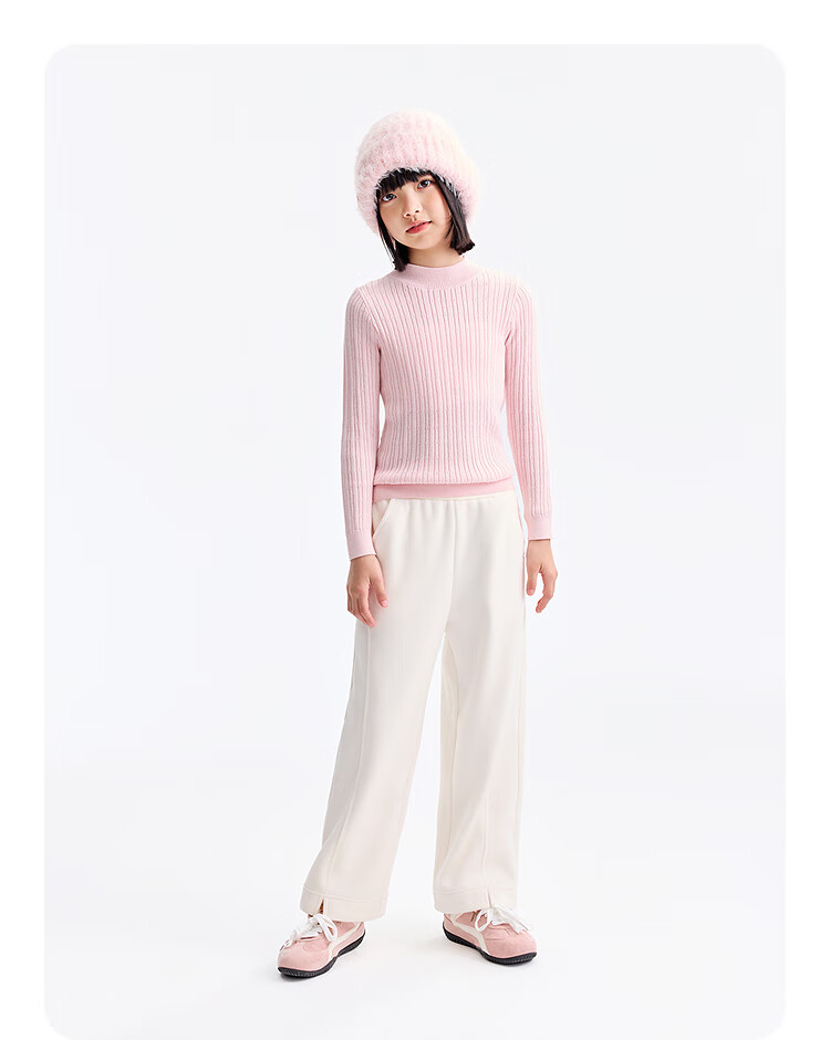 Annil Kids Girls' Mid-Neck Long Sleeve Knit Sweater 2025 Winter New Slim Fit Base Shirt Energetic Pink Size 150 10