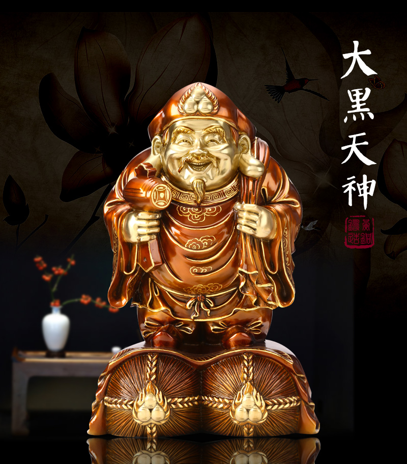 2021新款大黑天财神像纯铜密宗招手三面财神大黑天家居风水吉祥摆件