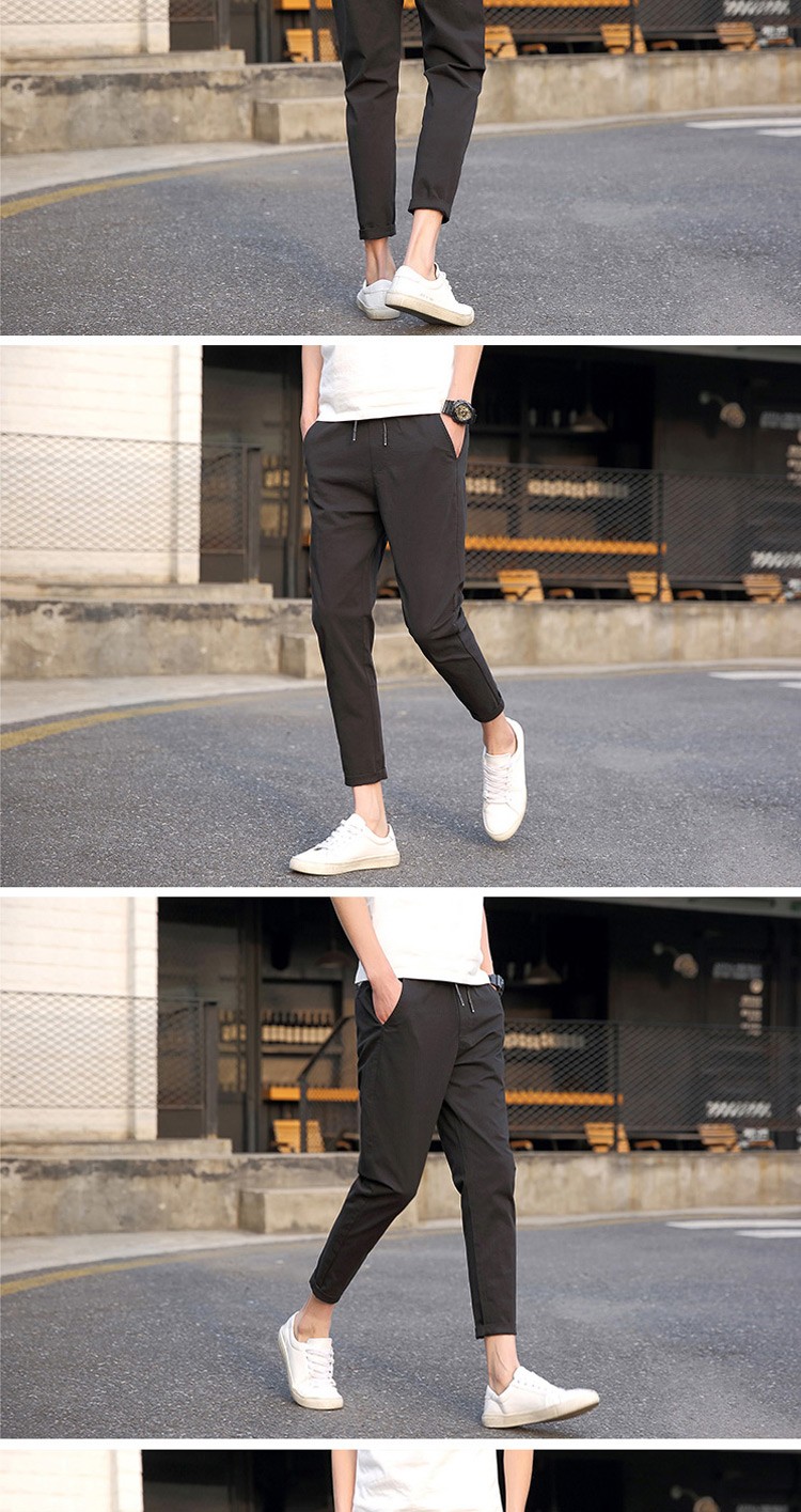 裤子男休闲裤2022新款男装薄款八分裤男韩版修身小脚裤春季纯色外裤