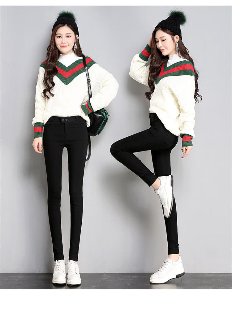 妍缇妮 黑色外穿打底裤女士加厚绒韩版学生秋冬弹力紧身裤小脚裤铅笔