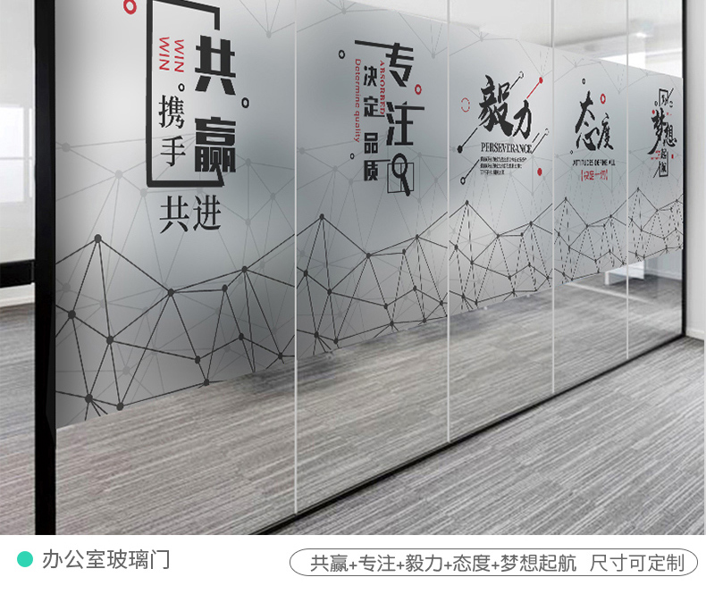 玻璃门贴纸磨砂玻璃贴膜创意装饰企业文化公司办公室励志标语透光不