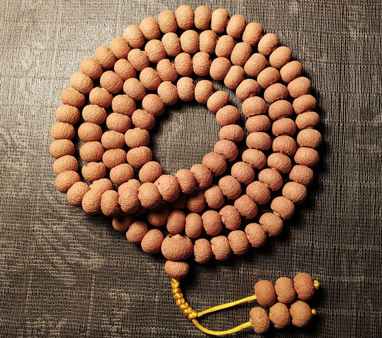 时乾 尼泊尔野生苹果圆磨盘莲花菩提子原籽手串手链项链108颗佛珠念珠