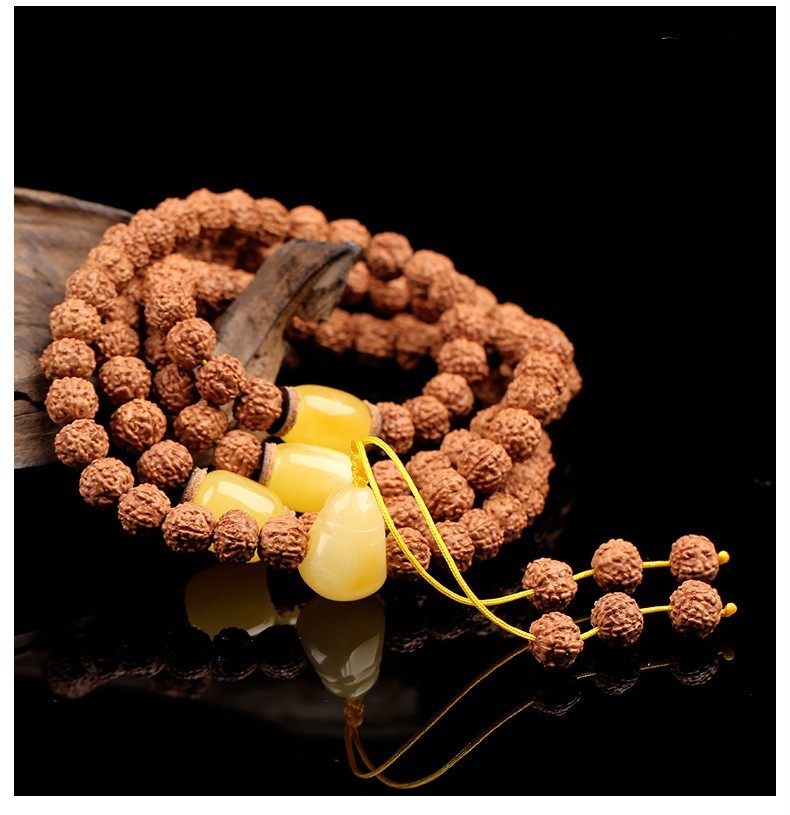 御大师小金刚菩提子手串108颗佛珠手链六瓣藏式矮桩桶珠蜜蜡手串图片