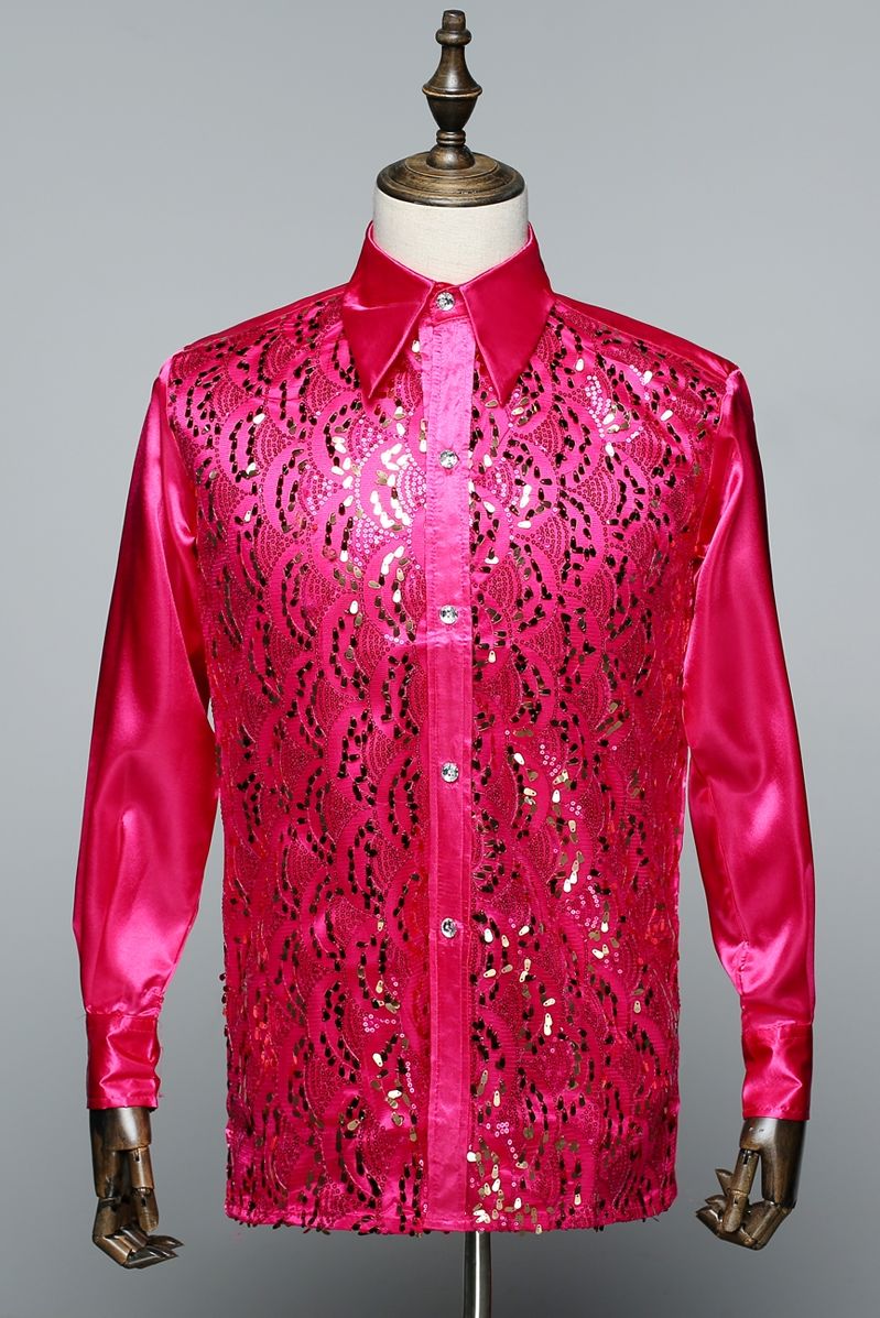 怡美居 中老年大合唱衬衣男士闪亮片演出服衬衫舞台歌手表演主持男装