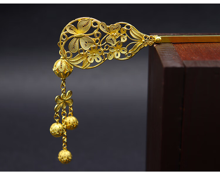 99银镀金蝴蝶绣球发簪古法手工影视化妆头饰汉服发钗子银饰品 素银款