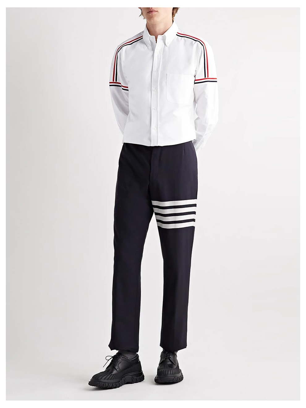 thombrowne汤姆布朗男女同款棉质条纹拼饰长袖衬衫mwl270a00139100