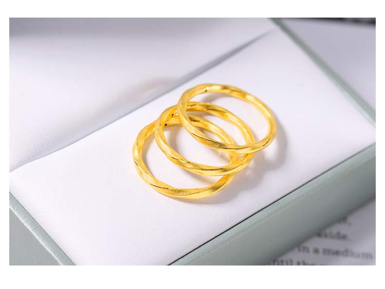 寻珍爱 黄金时尚麻花小戒指足金素圈磨砂指环女3d硬金纯金简约 20号