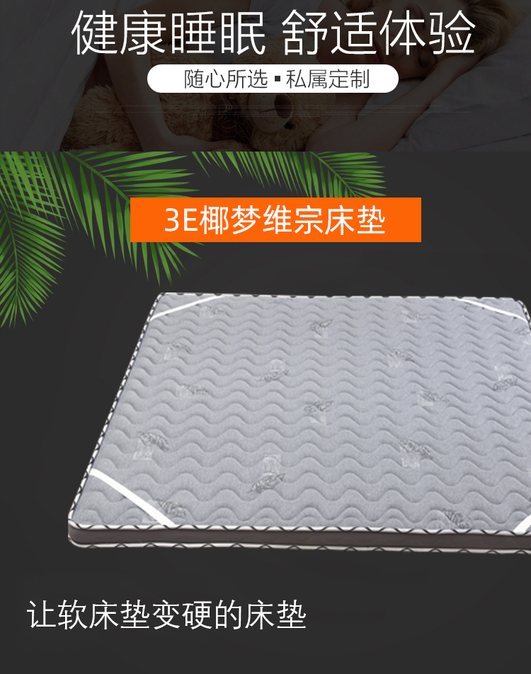 棕榈床垫席梦思太软加硬垫3e椰棕硬床垫护脊3cm棕榈垫1.8米榻榻米定做 厚3cm(2cm3e棕+针织面料)+收紧带加硬款 1800mm*2000mm