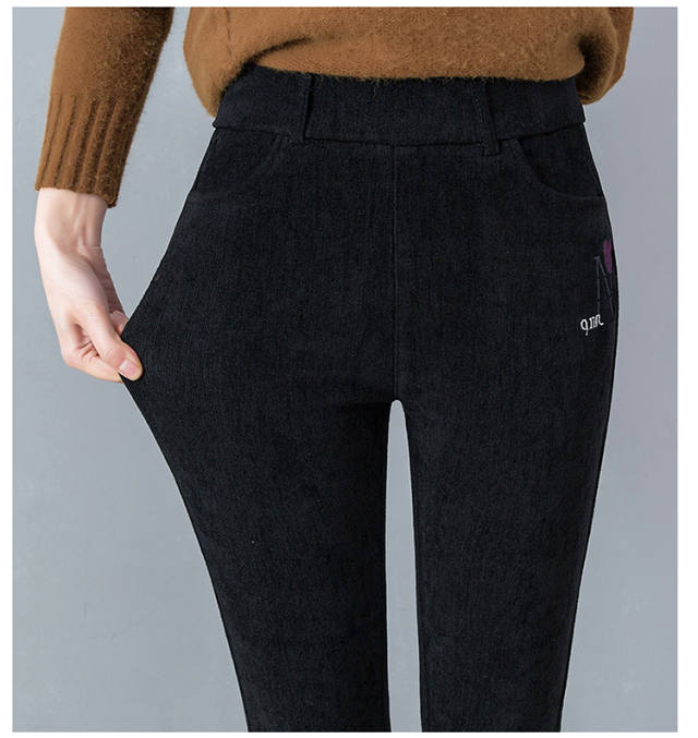 新款雪尼尔加绒加厚黑色外穿保暖高弹修身时尚百搭小脚休闲裤女裤