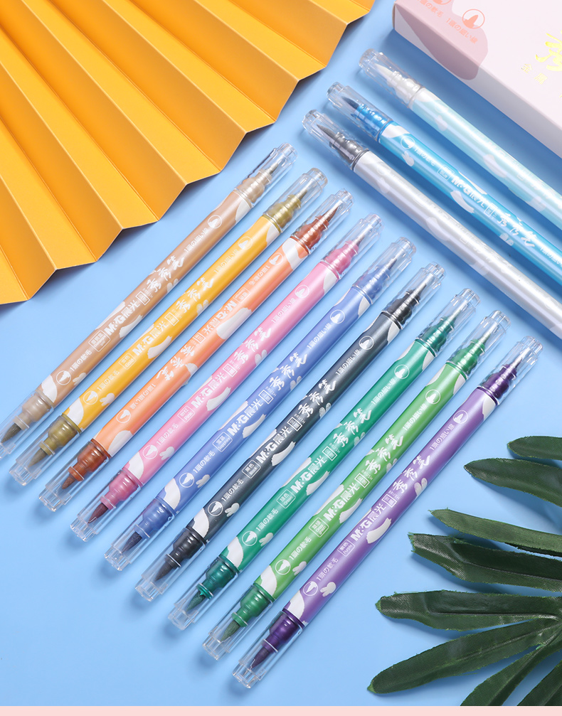 晨光彩色金属秀秀笔双头贺卡笔金色银色手账笔防水红色手工涂鸦笔记号