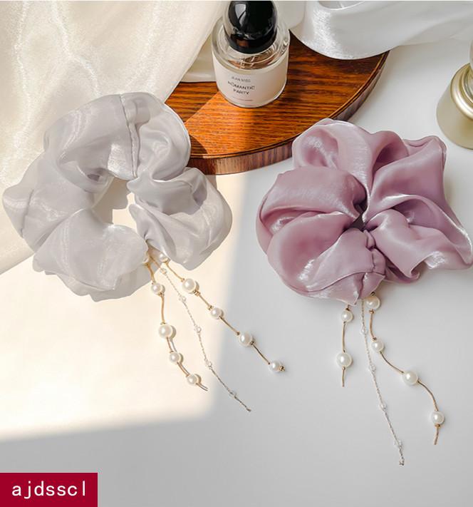 ajdsscl珍珠流苏头绳女夏季马尾扎头发皮筋2020气质简约发绳大肠发圈