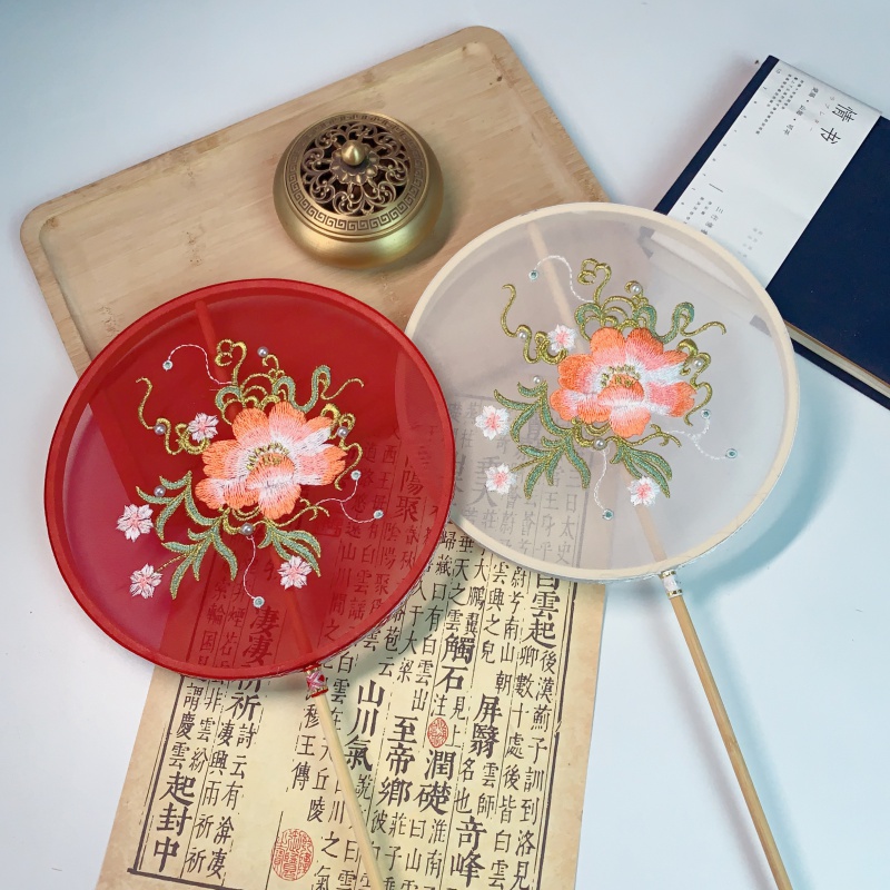 斯宝路 刺绣古风长柄团扇流苏跳舞蹈汉服拍摄道具宫扇古典扇圆异形