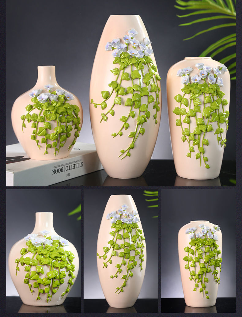 花瓶插花套装餐桌假花摆件仿真花客厅现代中式摆件树脂仿真花花瓶工艺