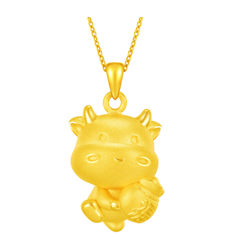 老凤凰绽放爱 黄金牛吊坠生肖牛999项链3d硬足金金牛本命年小牛宝宝小