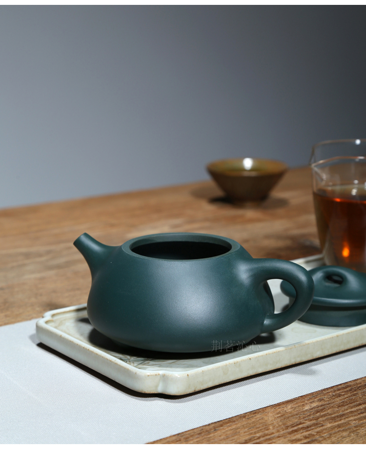 荆茗沁心宜兴紫砂壶全手工壶原创泡茶壶茶具原矿墨绿泥270cc景舟石瓢