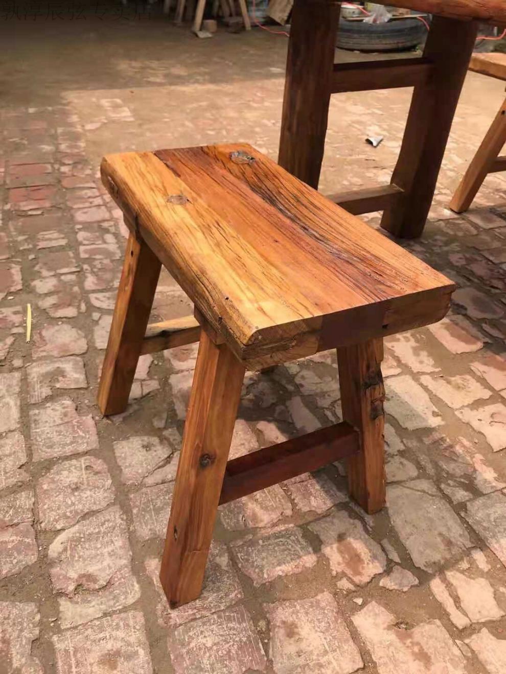 老榆木餐桌圆形新中式老榆木门板桌实木桌旧木板旧桌子风化餐桌茶桌