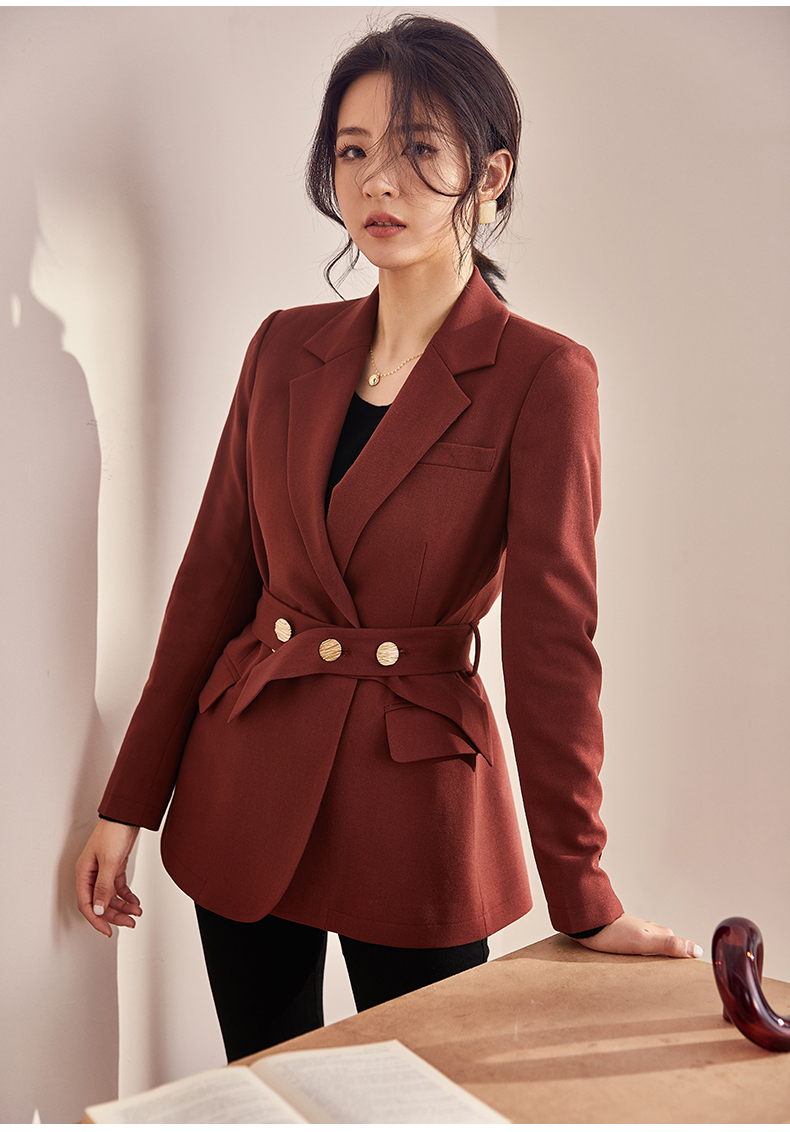 罗衣秋装知性ol西装外套女21年新款气质砖红色修身系带西服03253 砖