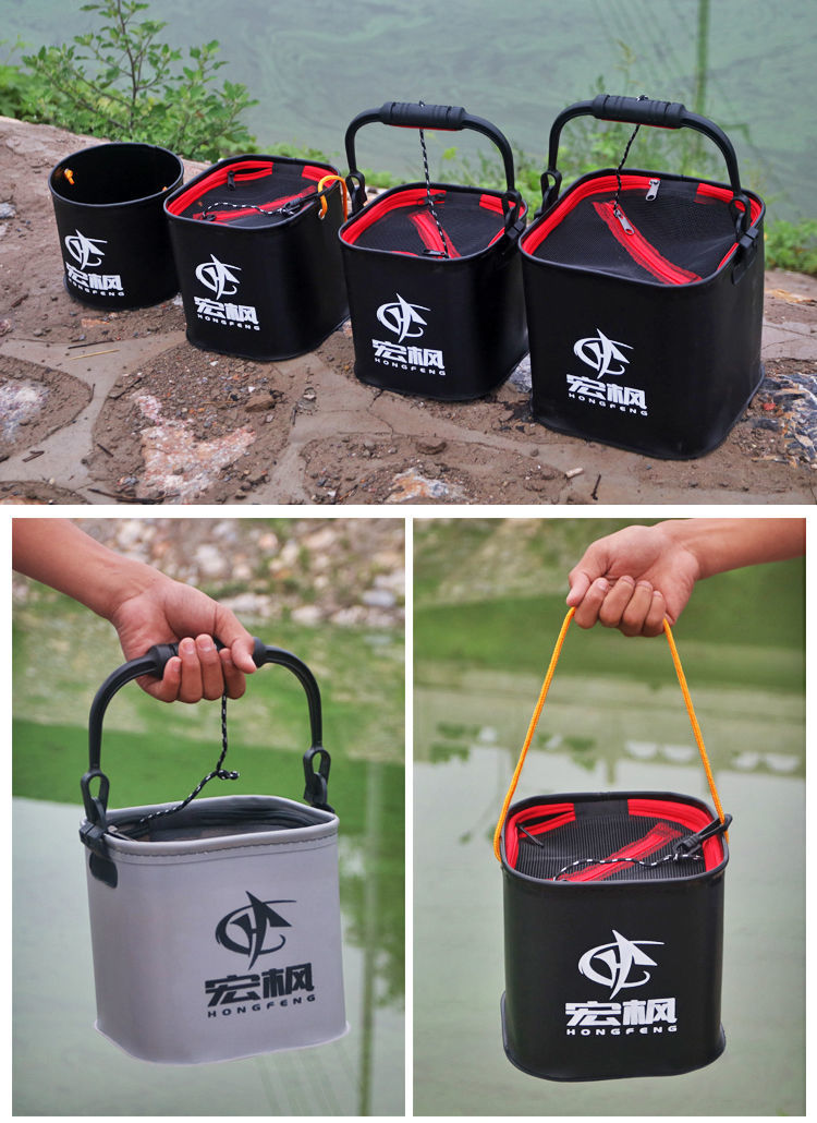 加厚eva打水桶带盖钓鱼桶可折叠桶活鱼桶活鱼箱鱼护桶带绳小鱼桶 提绳