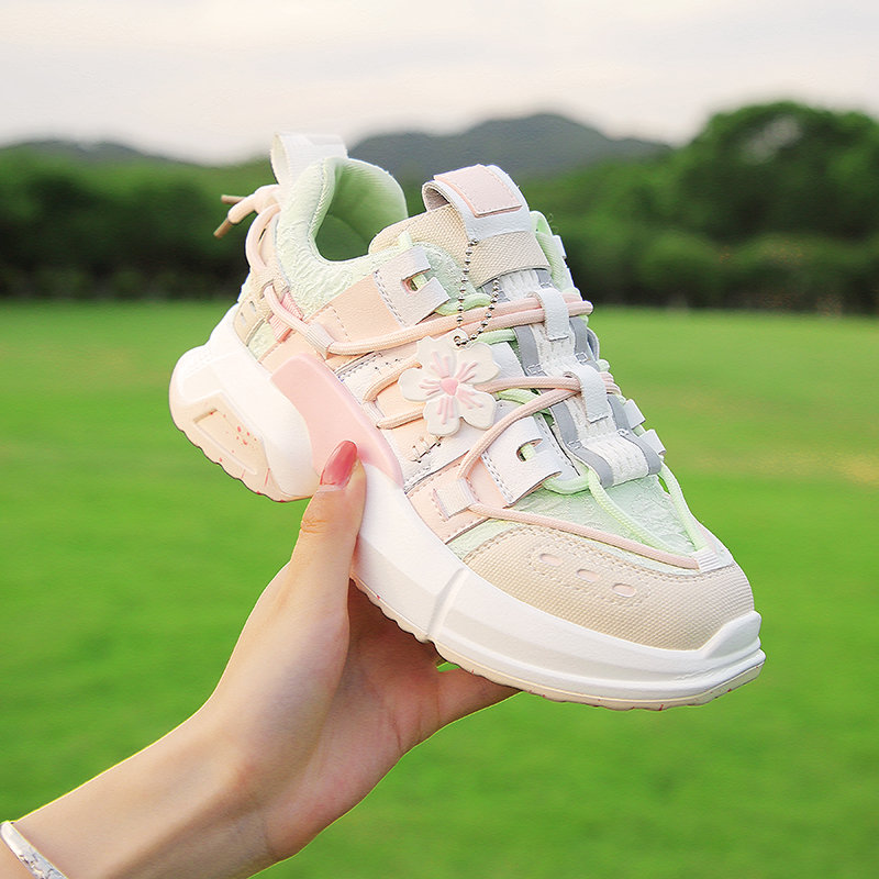 高档品质上新新款品运动休闲樱花粉鞋厚底老爹鞋樱花盘古女鞋限定联名