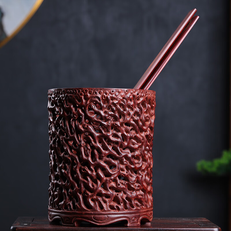 鼎盛福赞比亚血檀非洲小叶紫檀树盘根笔筒木雕摆件文房文玩雕刻工艺品