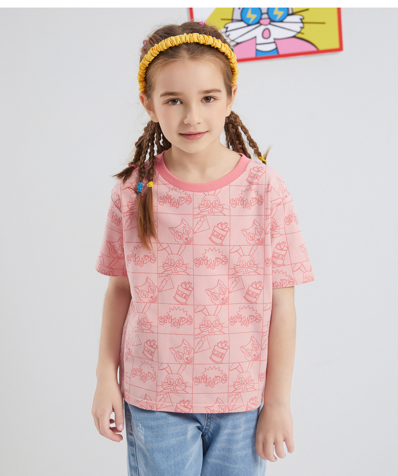 七匹狼男女童中性短袖t恤儿童夏季新款童装小中大童圆领短t小孩子印花