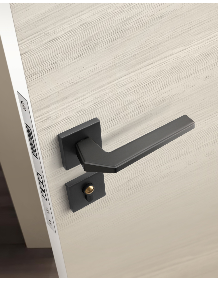 北欧门锁室内卧室房门锁静音磁吸锁简约分体门锁黑灰色门把手 a款黑钢