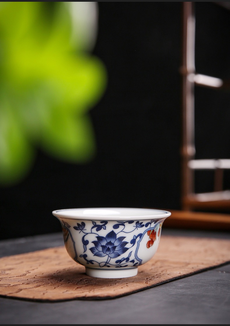 景德镇青花瓷主人杯品茗杯窗花功夫茶具茶杯陶瓷家用办公单杯茶盏茶叶