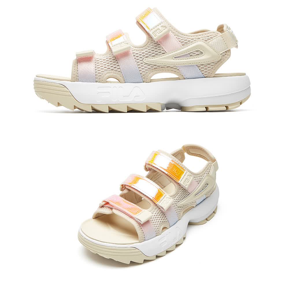 fila fusion斐乐潮牌 凉鞋女2021夏季新款魔术贴女鞋轻便沙滩 集团白