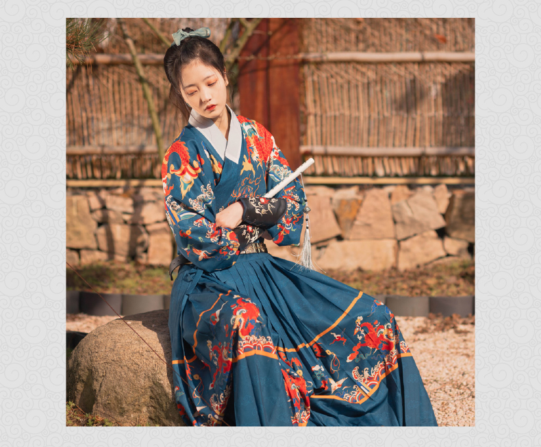 迪牧欧锦衣卫服装男汉服女贴里曳撒明制印花飞鱼服情侣款春夏红色xs