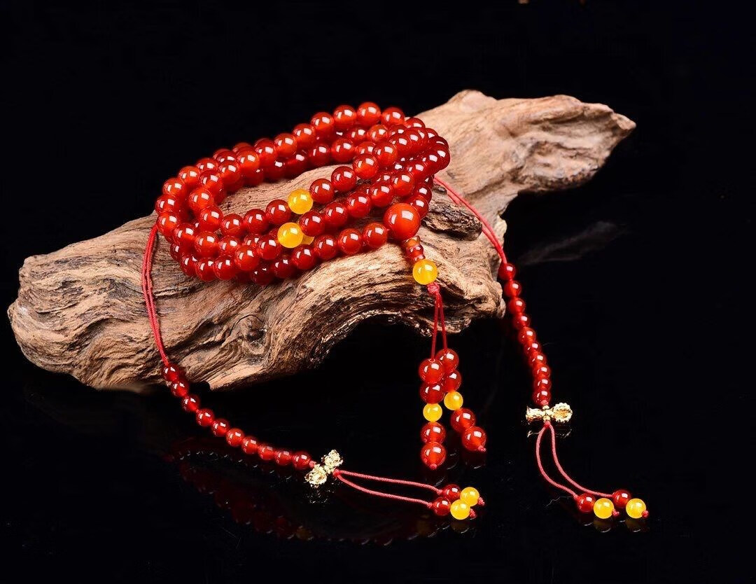 缘诗芸 巴西玛瑙佛珠108颗念珠红玛瑙男女手链项链了心佛珠 红玛瑙款