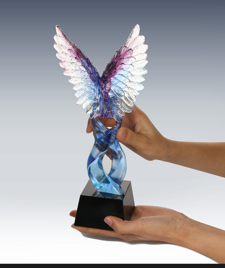 菩本精致水晶奖杯定制定做琉璃奖杯定制翅膀创意刻字员工活动颁奖纪念