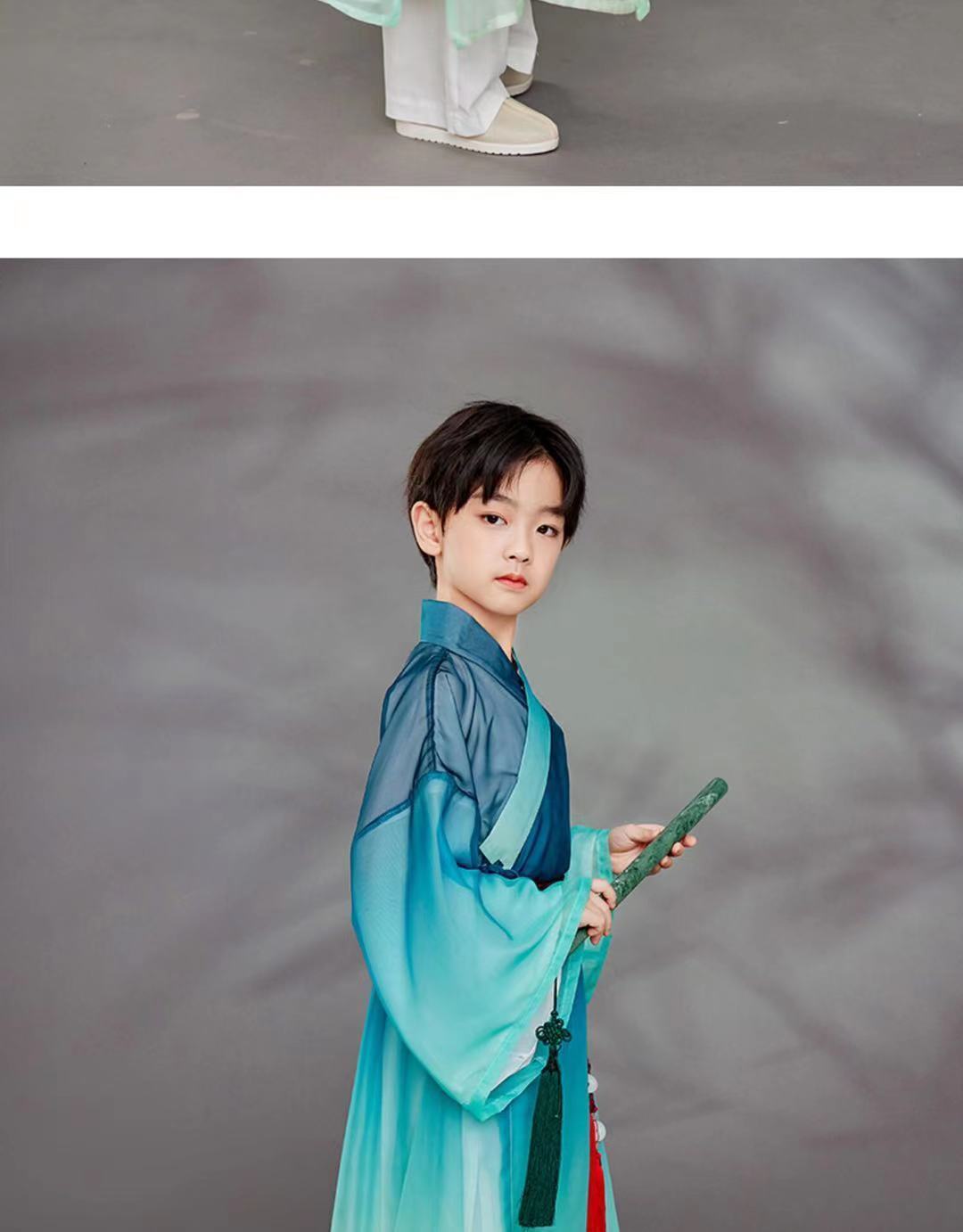 南糖三色儿童汉服男童道袍长衫春夏秋冬中式古风走秀礼服演出服 渐变
