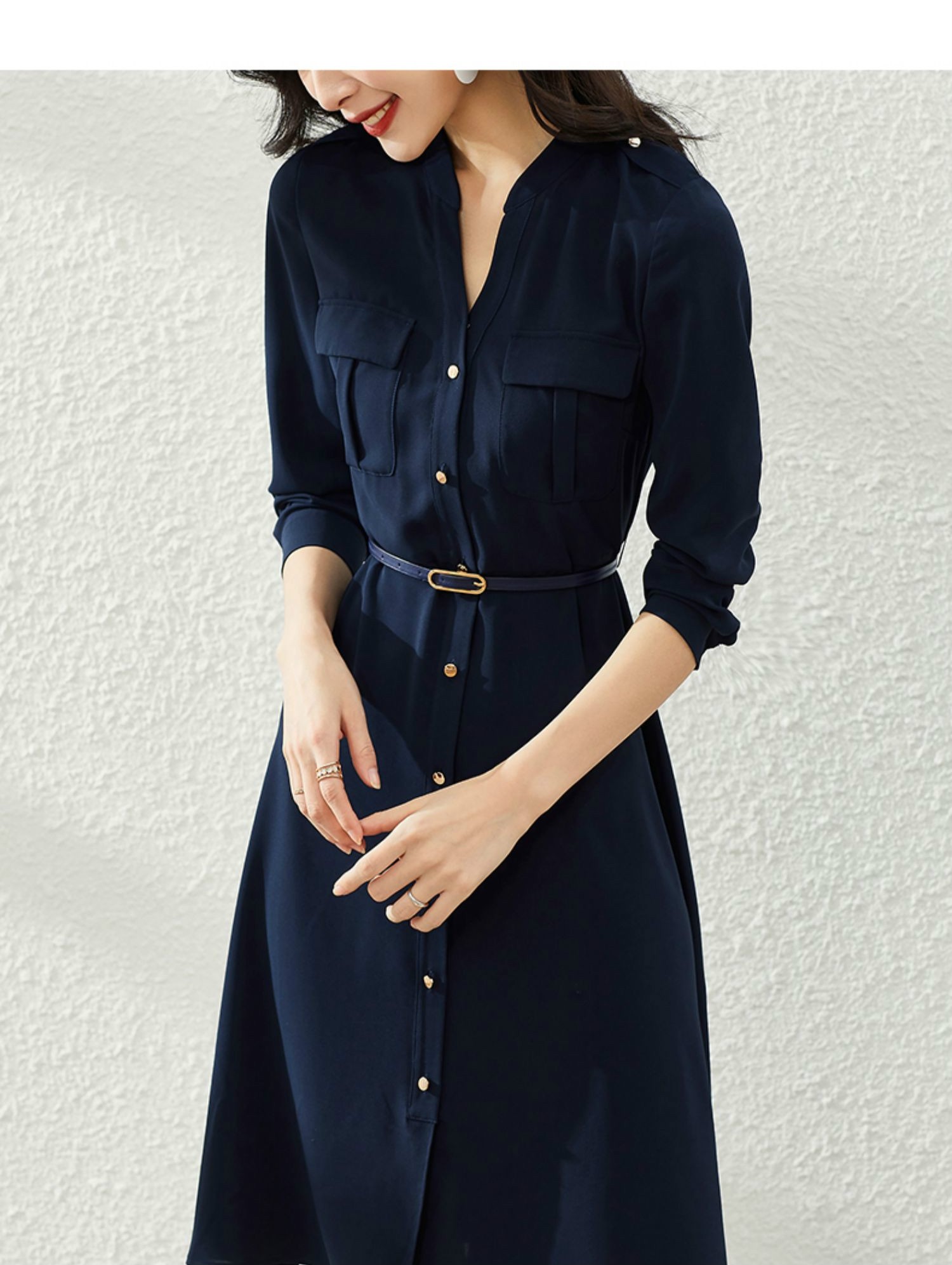 例柏女装气质ol职业连衣裙女2021新款夏季中长款收腰显瘦正装衬衫裙子