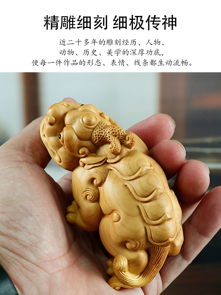 时乾黄杨木雕刻独角天禄貔貅手把玩件工艺品实木中式文玩男招财饰品