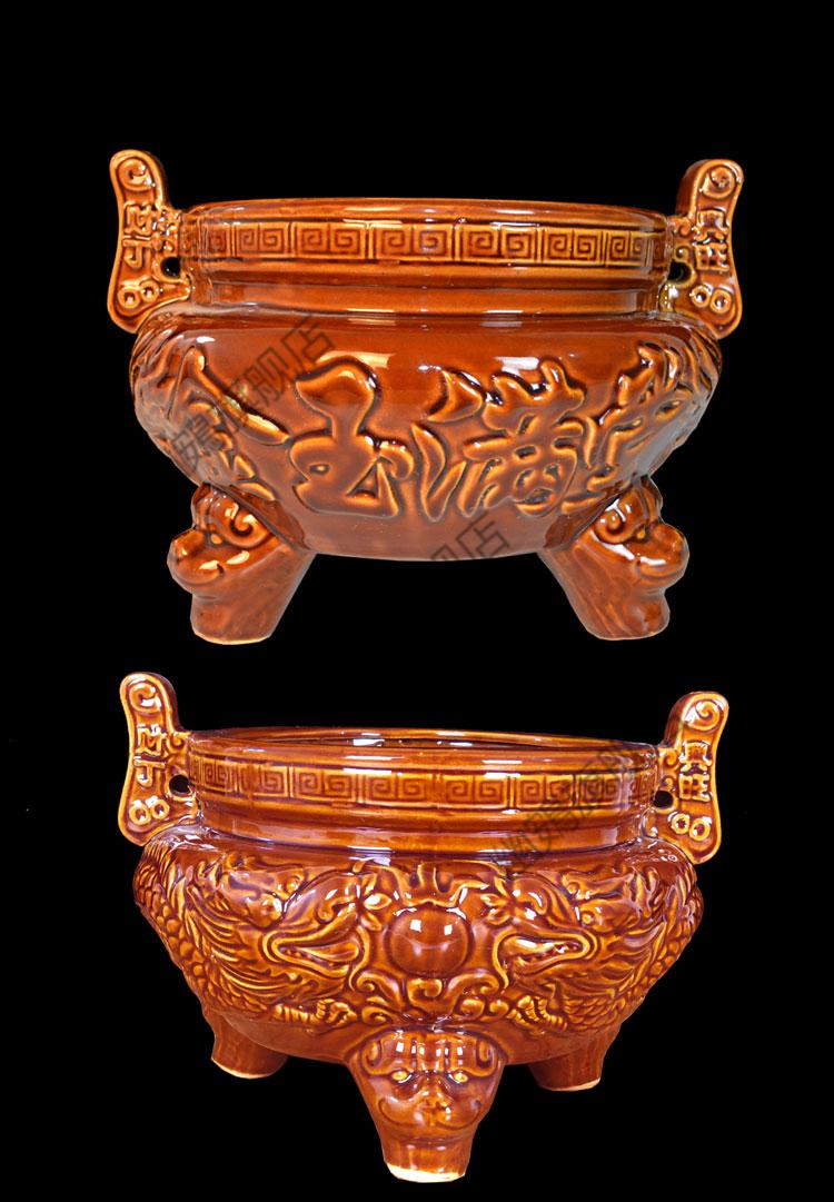 祭祖香炉 家用陶瓷香炉供奉室内上香碗古铜色三足祭祖大号香炉香插佛