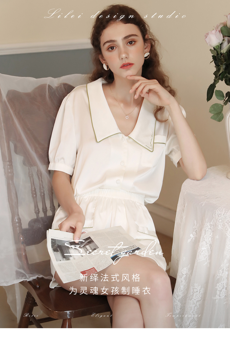 mirzamirror冰丝男友风衬衫式睡衣女夏季新款宽松大码短袖短裤可外穿