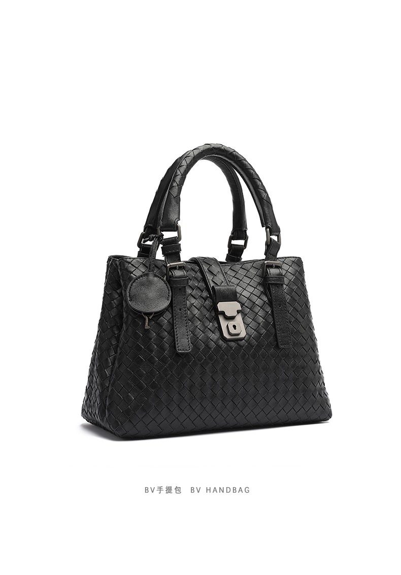 bargh vian bv羊皮手工编织罗马包手提包手提斜挎包女包百搭 黑色