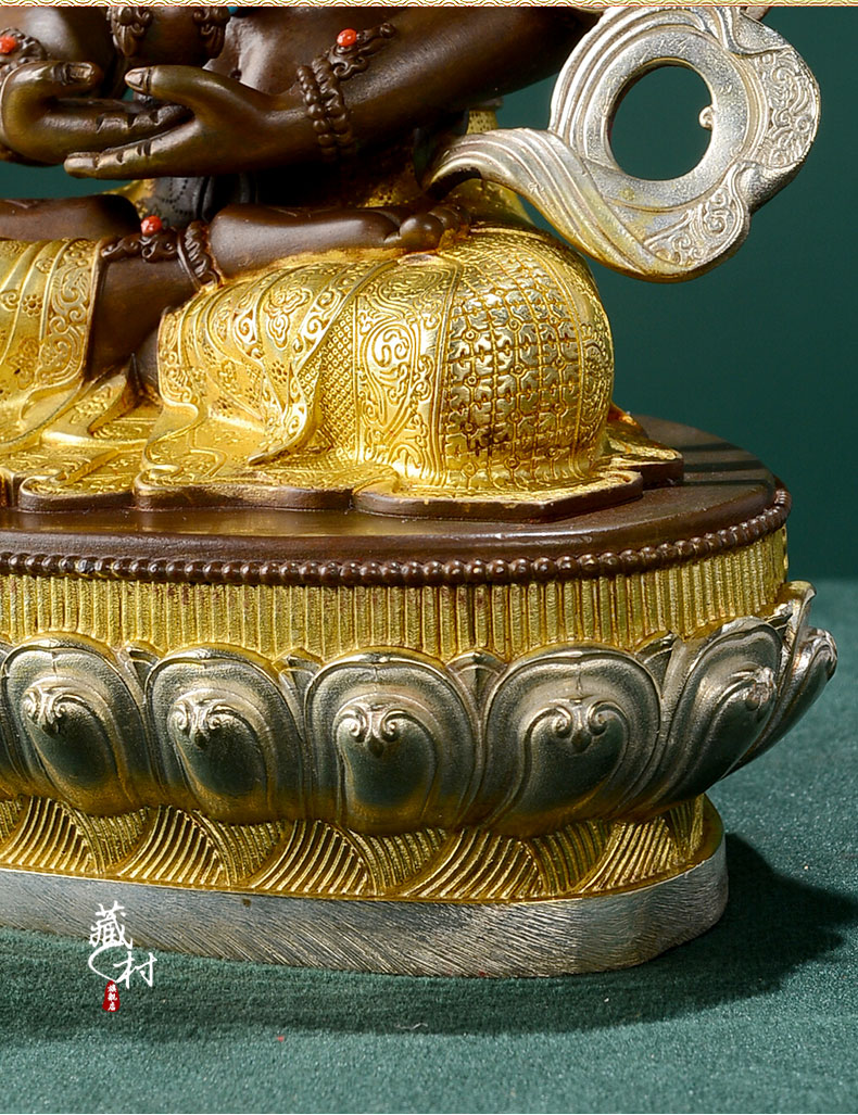 藏村长寿佛铜鎏金银雕花佛像藏传佛教密宗供奉无量寿佛玄关客厅摆件15