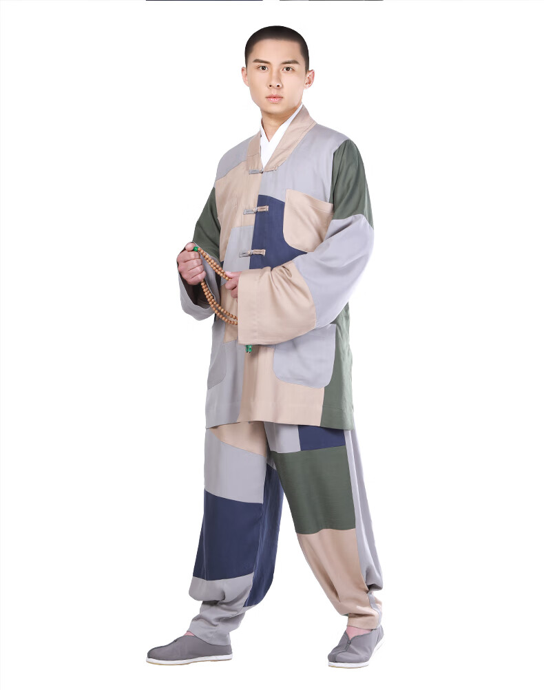 天丝百衲衣僧服长褂短褂罗汉褂僧装补丁衣拼接和尚服定制款 浅灰短褂