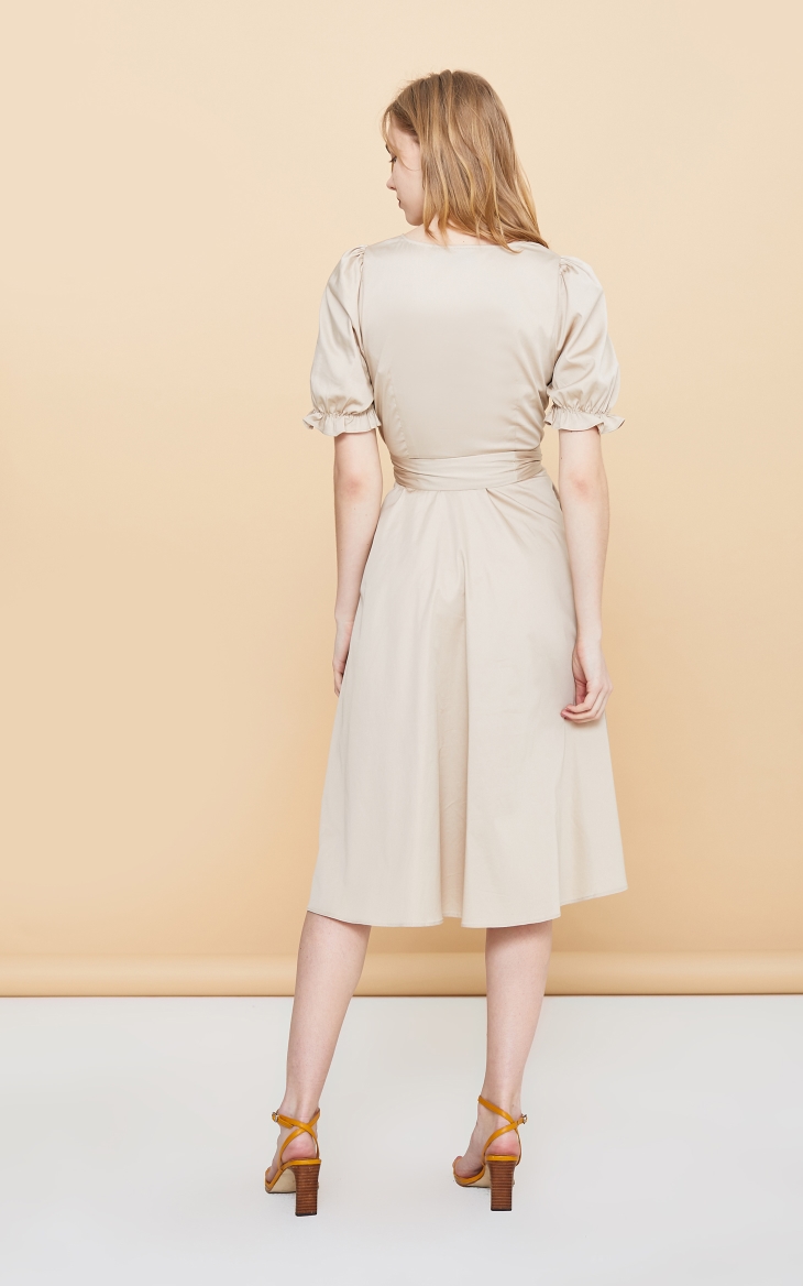 only2020春季新款法式复古纯色中长款连衣裙女120107548 c13麻灰色