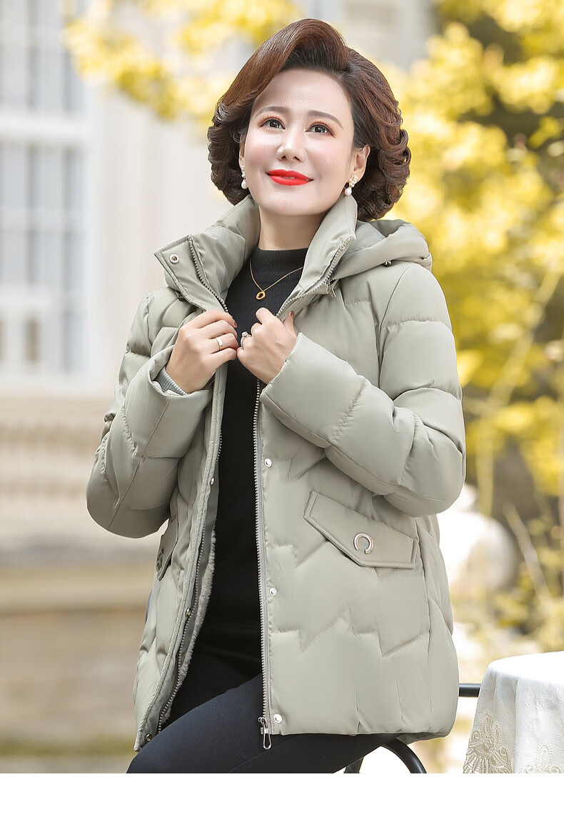 Hengyuanxiang Middle-aged Mom Winter Mid-length Down Cotton Jacket Thickened Fleece-lined Coat for Middle-aged and Elderly Women 22