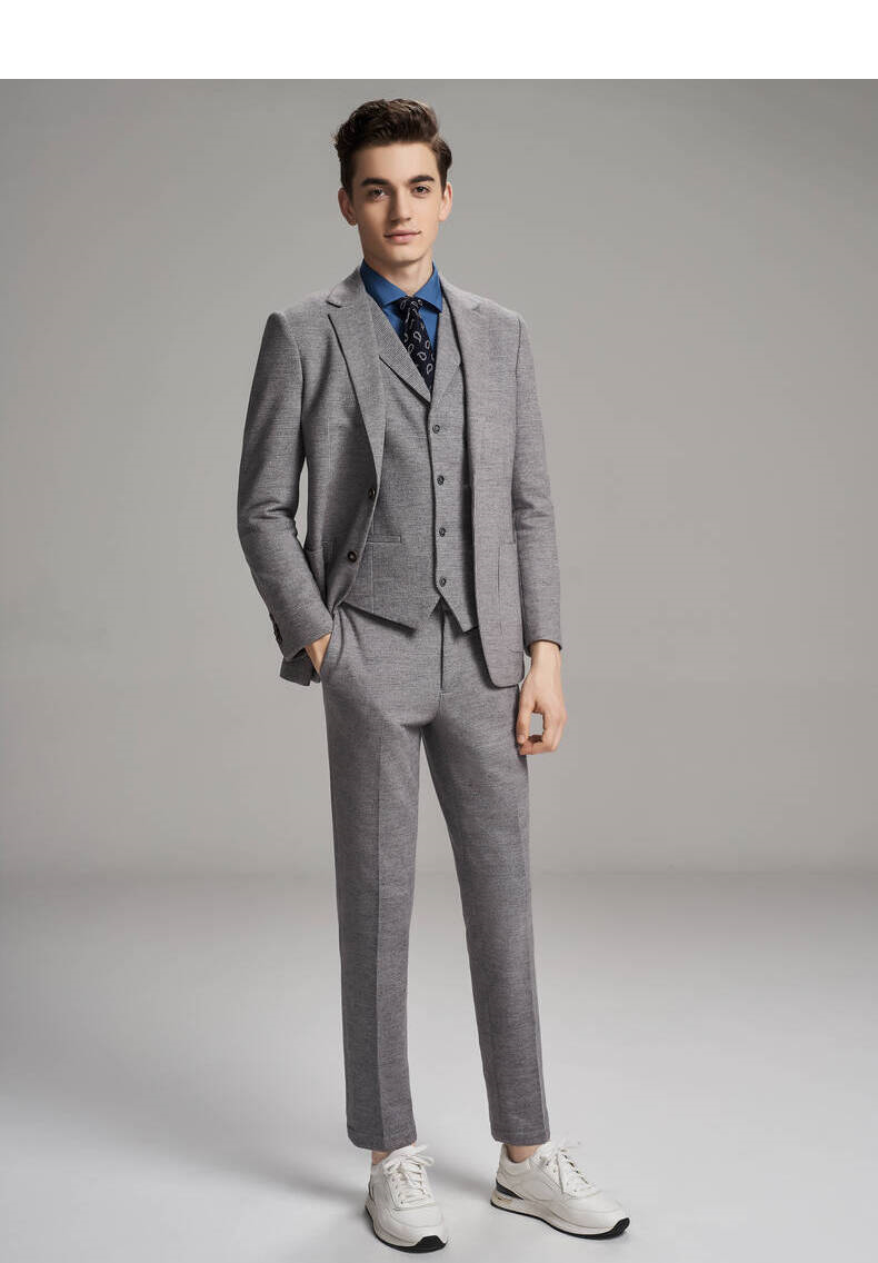 boni堡尼休闲男士羊毛西装秋冬新款男商务日常上班通勤男装西服西裤套