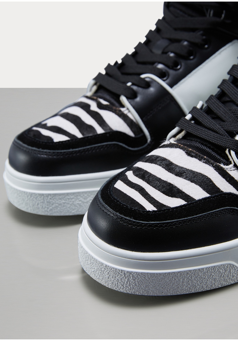 trendiano官方潮牌冬季男鞋时尚牛皮革拼接系带运动鞋高帮鞋子男 白底