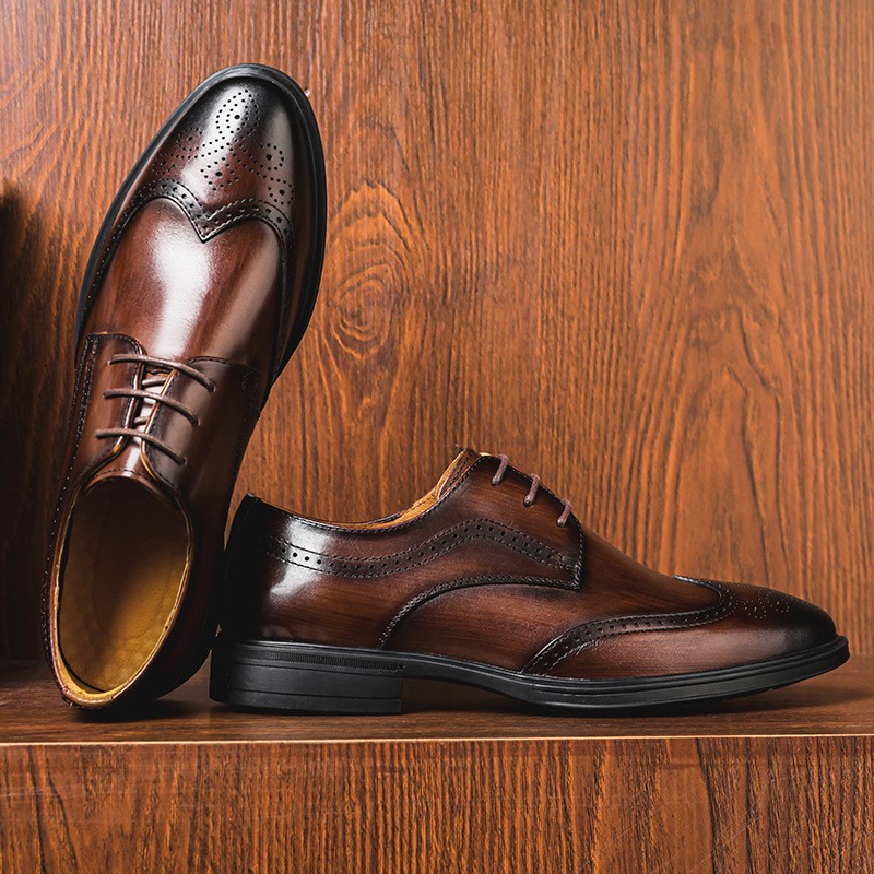 班仕利bansley正装皮鞋男士夏季2021新款英伦时尚布洛克鞋男透气头层