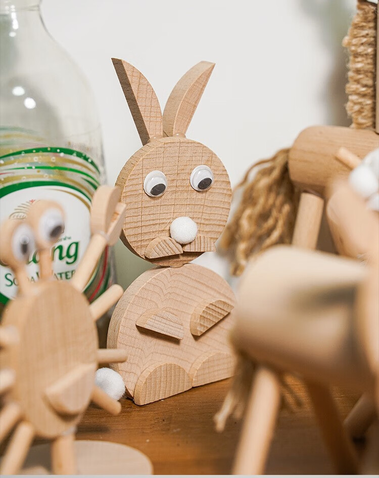 儿童diy材料包木艺动物木片木柱桩树枝材料包幼儿园手工制作玩具 彩盒