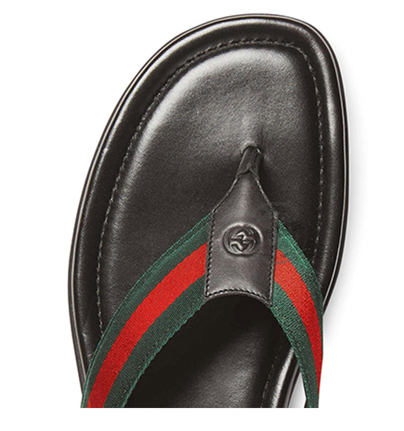 奢侈品 鞋靴 gucci gucci古驰男鞋黑色条纹夹趾凉拖鞋人字拖 429362