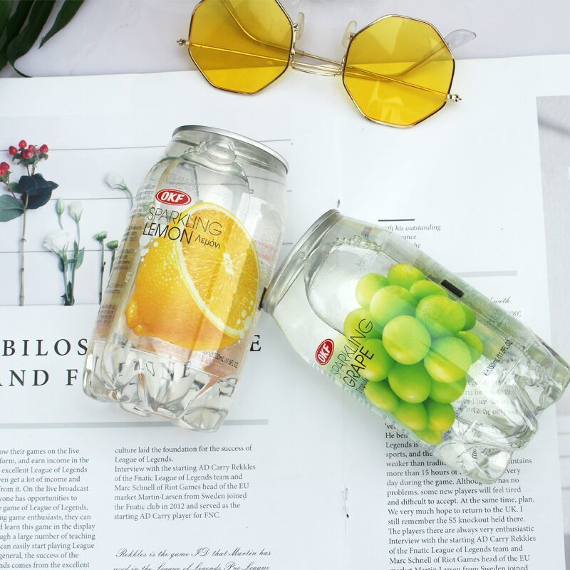 韩国okf碳酸汽水透明罐装果味气泡水6350ml西瓜柠檬蜜瓜葡萄草莓柠檬