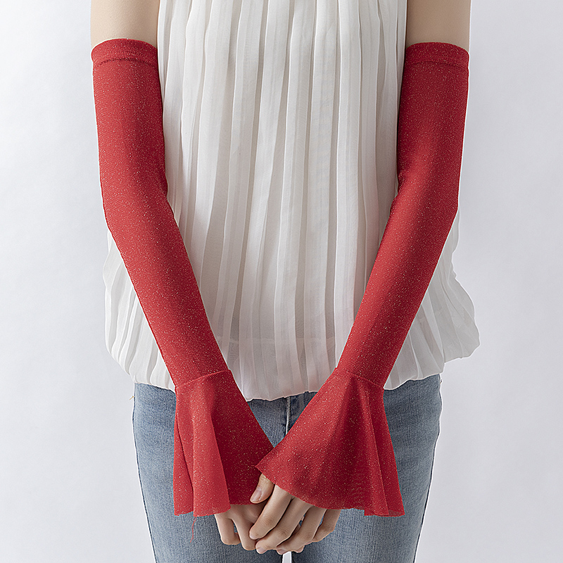 浪莎 网纱袖套防晒装饰亮丝空调房女假袖子半指喇叭袖新款时尚手臂套