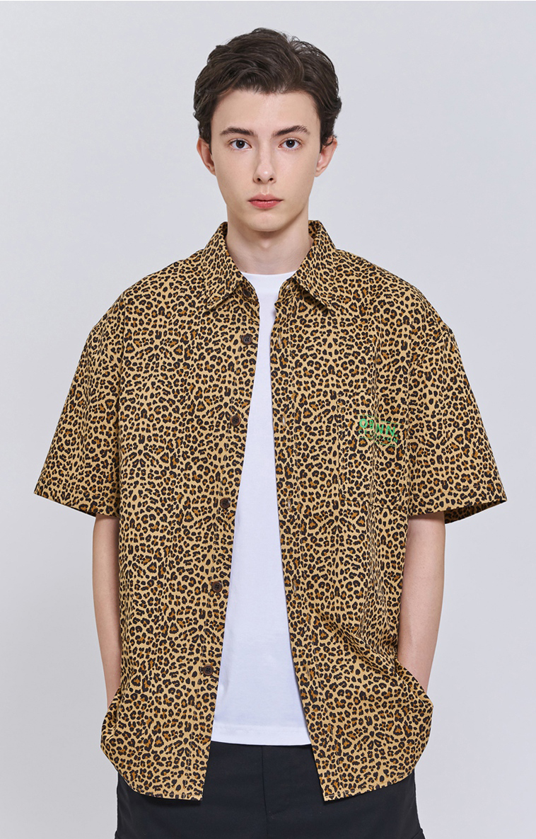 trendiano潮牌秋季男装新疆棉印花豹纹短袖衬衫 驼色304 m