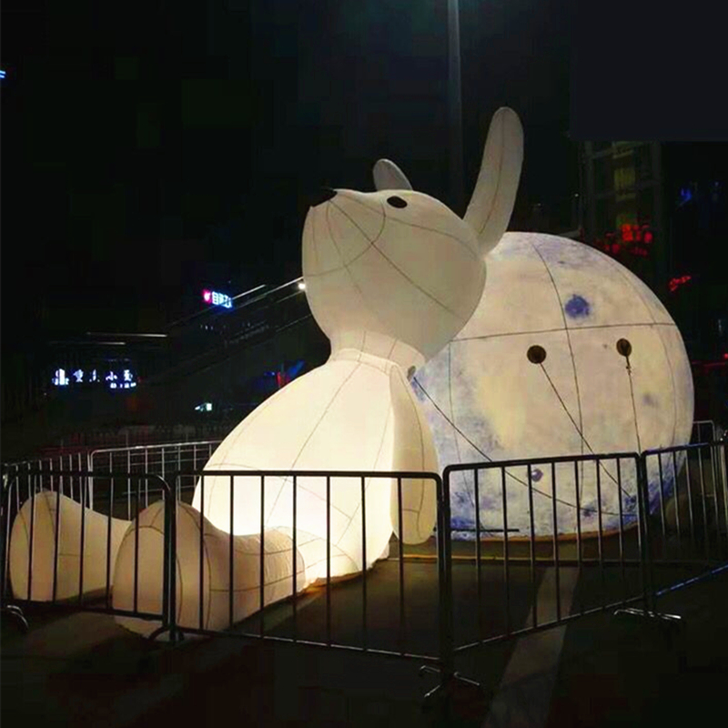 大型充气发光月球中秋节pvc升空月亮玉兔兔子地球宇航员气模 6米玉兔